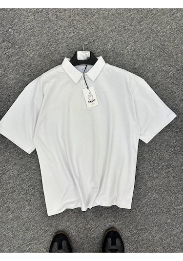Erkek Polo Yaka Oversize T-shirt Beyaz