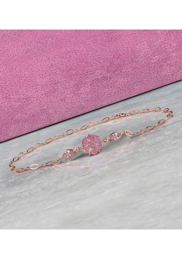 925 Ayar Pembe Zirkon Taşlı Lotus Çiçeği Gümüş Bileklik
