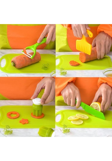Çocuklar Plastik Pişirme Bıçağı Seti Çocuklar Dıy Peeler Kicthen Araçları, Boyut:17'de 1 Gümüş