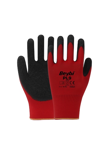 Beybi Pl9 Polyester Örme Lateks Camcı Eldiveni 12 Çift