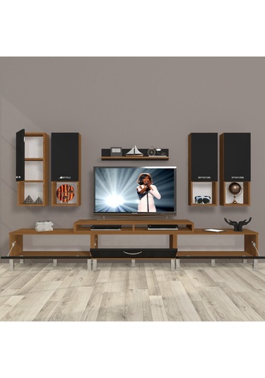 Decoraktiv Ekoflex 8da Slm Krom Ayaklı Tv Ünitesi Tv Sehpası Ceviz - Siyah
