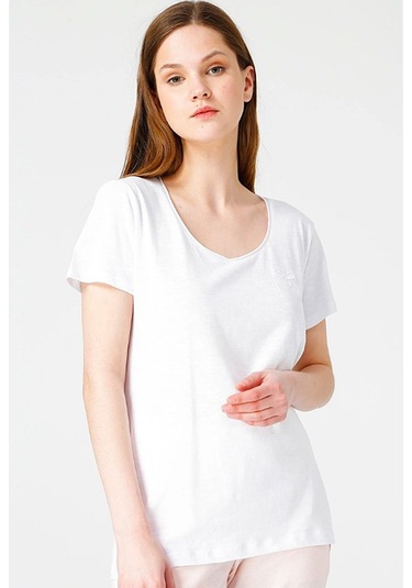Hummel Alma Kadın Beyaz V Yaka Tişört