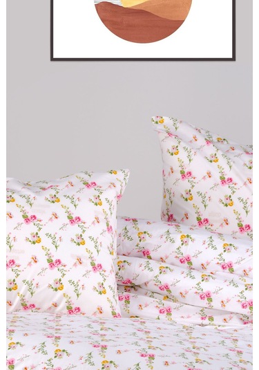 Aytunç Çiçek %100 Pamuklu Çift Kişilik Nevresim Takımı 200x22... Beyaz