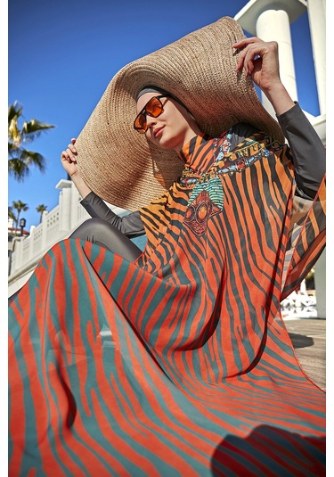 Remsa Tesettür Mayo Üzerine Tasarım Tek Kaftan Pareo 430-305 Kenya