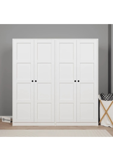 Lucas 4 Kapaklı 6 Raflı Yüklük Gardırop Seti Beyaz 188 Cm. Beyaz