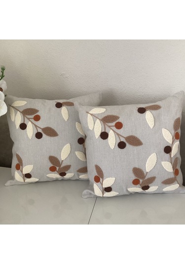 Punch İşlemeli Yaprak Desenli Dekoratif Kırlent Kılıfı Takım Karışık/Çok Renkli