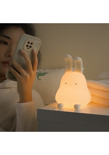Cbtx Karikatür Katlanmış Kulak Tavşan Abs + Silikon Led Gece Lambası Şarj Edilebilir Başucu