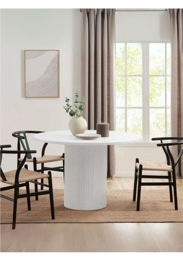 Breeze Yuvarlak Ahşap Bohem Masa 130x130 Beyaz