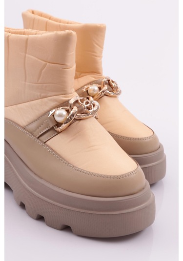 Dgn Es808 Kadin Kalin Zincir Aksesuarli İnci Taşli Bot ES808-2007-R12632 Ten Rengi