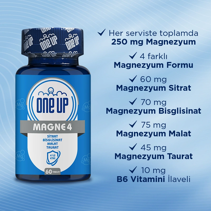 One Up Magne4 4lü Etki Magnezyum Kompleks 60 Tablet Aromasız