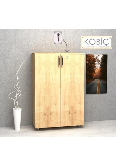 Kobiç Ofis Dosya Dolabı Kilitli Tam Kapak Suntalam Dolap 70x35x115 Cm Meşe Meşe