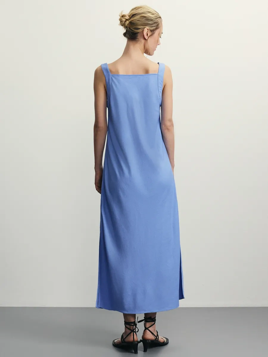 Zarına Keten İşlemeli Uzun Yazlık Elbise 371187940 Açık Mavi