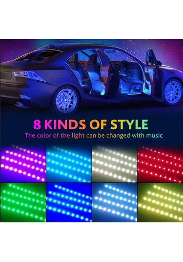 48 Led Araç İçi Ayak Altı Led Işık Kumandalı Müziğe Duyarlı Çakmaklık Girişli Çok Renkli Araç İçi Aydınlatma 1 Adet