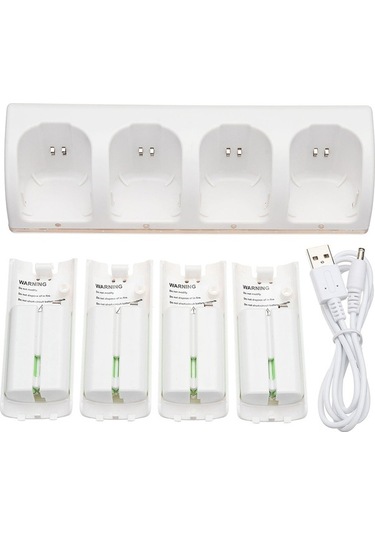 4 Adet 2800mah Şarj Edilebilir Pil Ve Wii Uzaktan Kumanda Anahtarı Aksesuarı İçin Wii Pil Şarj İstasyonu Beyaz Beyaz