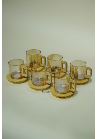 6'lı Bambu Tabaklı Çay Seti Amber