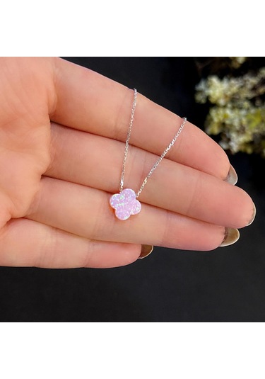 Stela Opal Yonca Gümüş Kolye Pembe