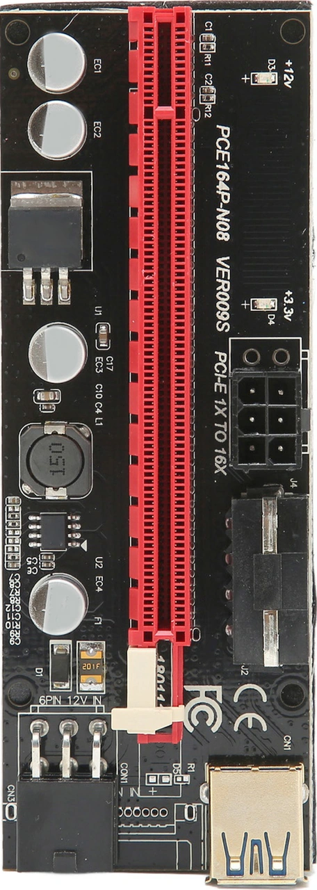 Xiyyadms Pcıe Riser 1x-16x Grafik Kart Genişletici, Usb3.0 Kablolu, 4+6pin Güç Arayüzü, Sabit Kanca Tasarımı, Anakart Yükünü Azaltır, Madencilik Uyumlu Ver009s