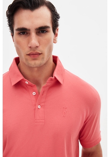 Twn Slim Fit Okyanus Mercanı Pike Dokulu T-shirt 4ec146011784m Mr2