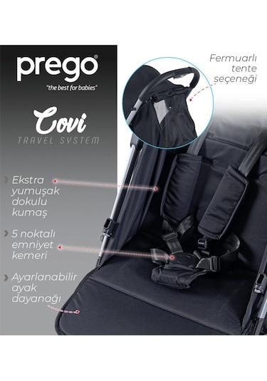 Prego 2024 Covi Kabin Tipi Bebek Arabası - Siyah Tek (Tek Araba)
