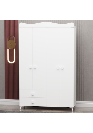 Garaj Home Yıldız 4 Kapaklı 2 Çekmeceli Dolap - Beyaz