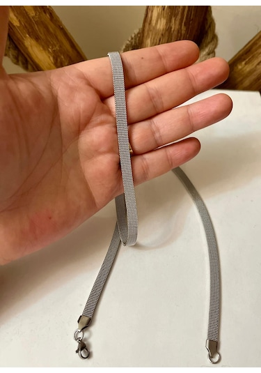İtalyan Model Hasır Kordon Çelik Silver Unisex Kolye 65 Cm