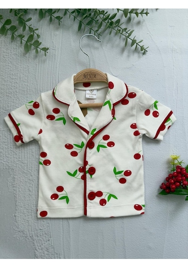 Kiraz Baskılı Yazlık Pijama Takımı -1164 Beyaz