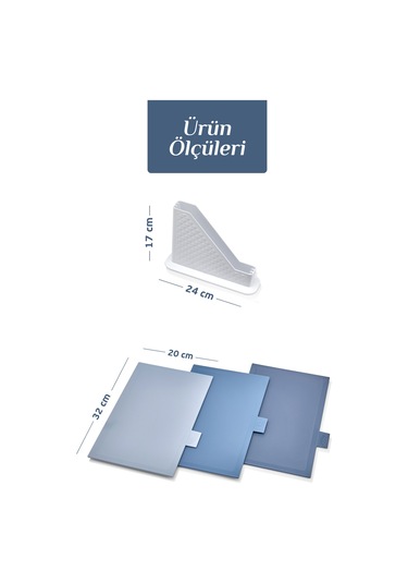 4'lü Tezgah Üstü Dikey Standlı Kesme Tahtası - Çoklu Doğrama Tahtası Ekmek Sebze Et Kesim Panosu Mavi