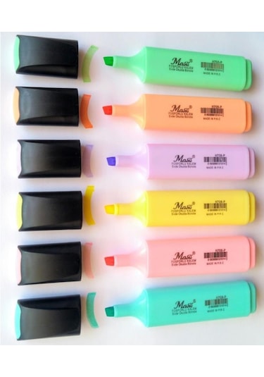 Masis Pastel Renk Fosforlu İşaretleme Kalemi 6'lı Set Çok Renkli