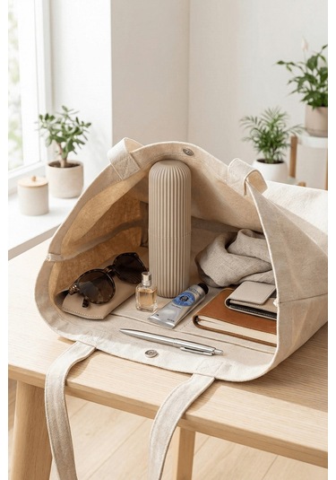 Bej - Seyahat Tipi Diş Fırçası, Makyaj Malzemesi Saklama Kabı, Çok Amaçlı Aksesuar Organizeri Bej