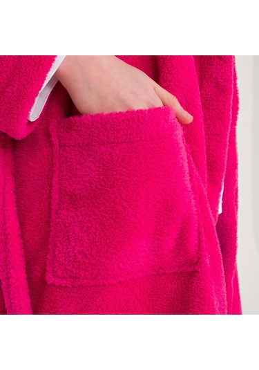 Welsoft Kapüşonlu Peluş Kadın Sabahlık Fuşya