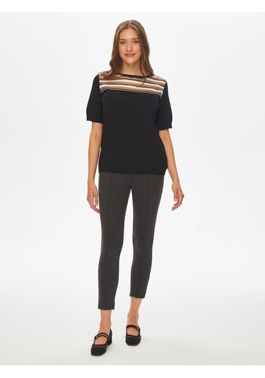 Transparan Detaylı Kısa Kollu Triko Bluz 69640 U6964010 Siyah