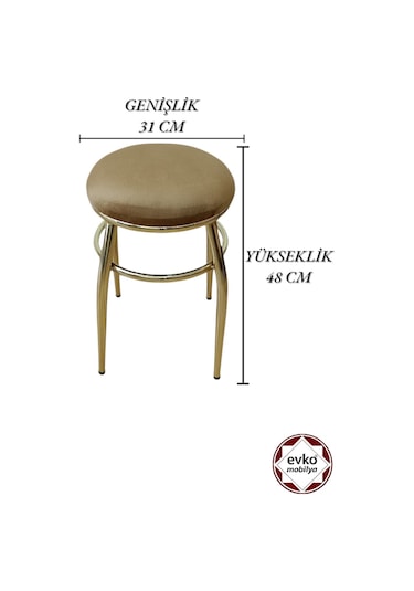 Evko Mobilya Tabure, Bar Taburesi, 2'li Tabure, Gold Ayaklı-kahve