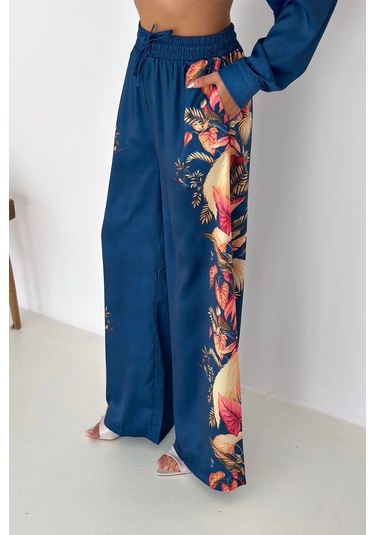 Saten Kumaş Desenli Takım Lacivert Lacivert