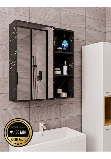 Tek Kapaklı Aynalı Banyo Dolabı Çok Amaçlı Banyo Dolabı Siyah
