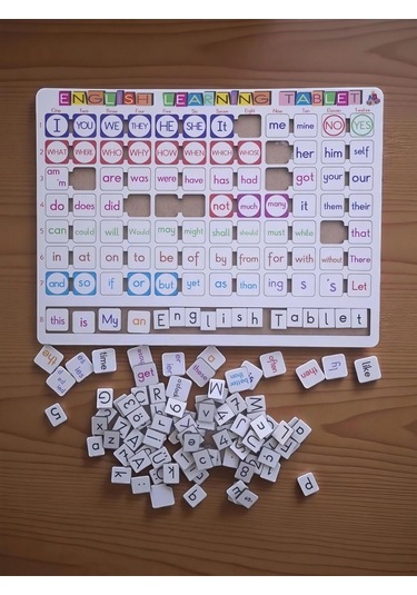Ahşap İngilizce Eğitim Seti İngilizce Öğreniyorum Tableti - Büyük Ölçü 39x29 Cm