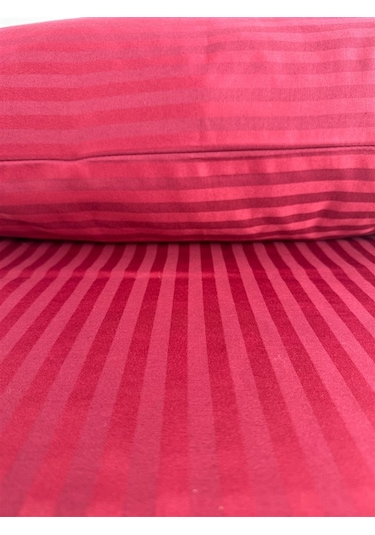 Çizgili Saten Bordo 2 Adet 50x70 Yastık Kılıfı Bordo