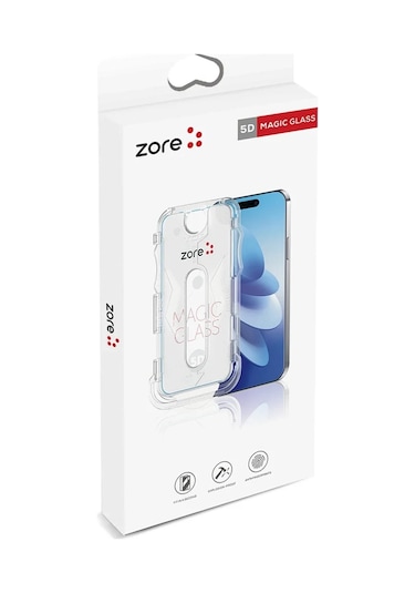 Apple, Uyumlu iPhone 16 Zore Kolay Uygulama Aparatlı 5d Magic Glass Cam Ekran Koruyucu