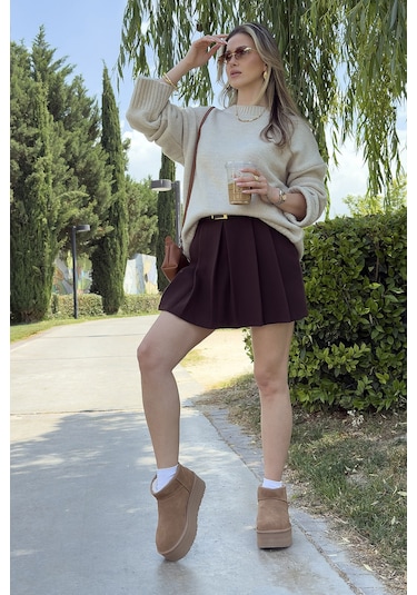 Lela Regular Fit Bisiklet Yaka Basic Triko Bayan Kazak 4616213 Taş