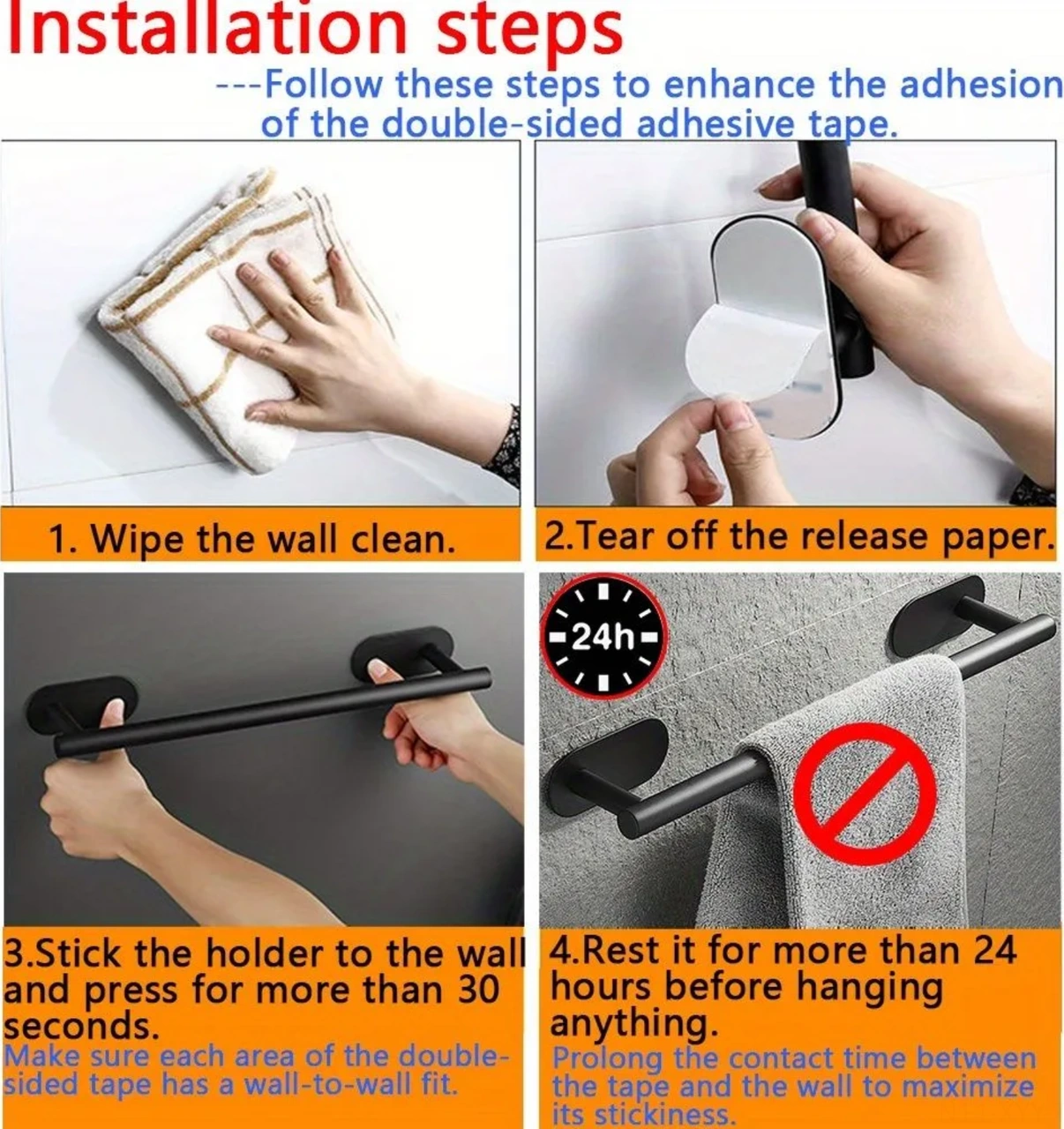 Yaleker Stainless Steel Otomatik Tutucu Banyo Havlu Demiri 40cm, Sıkmadan Kurulum, Evinizde Düzen Ve Estetik Siyah