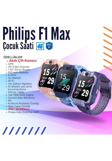 Philips F1 Max Çift Kameralı Akıllı Çocuk Saati (Distribütör Garantili)