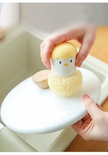 Dancemonkey Mutfak Temizleme Fırçası, Yaratıcı Tavuk Tasarımı, Ayrılabilir Sap, Sarı