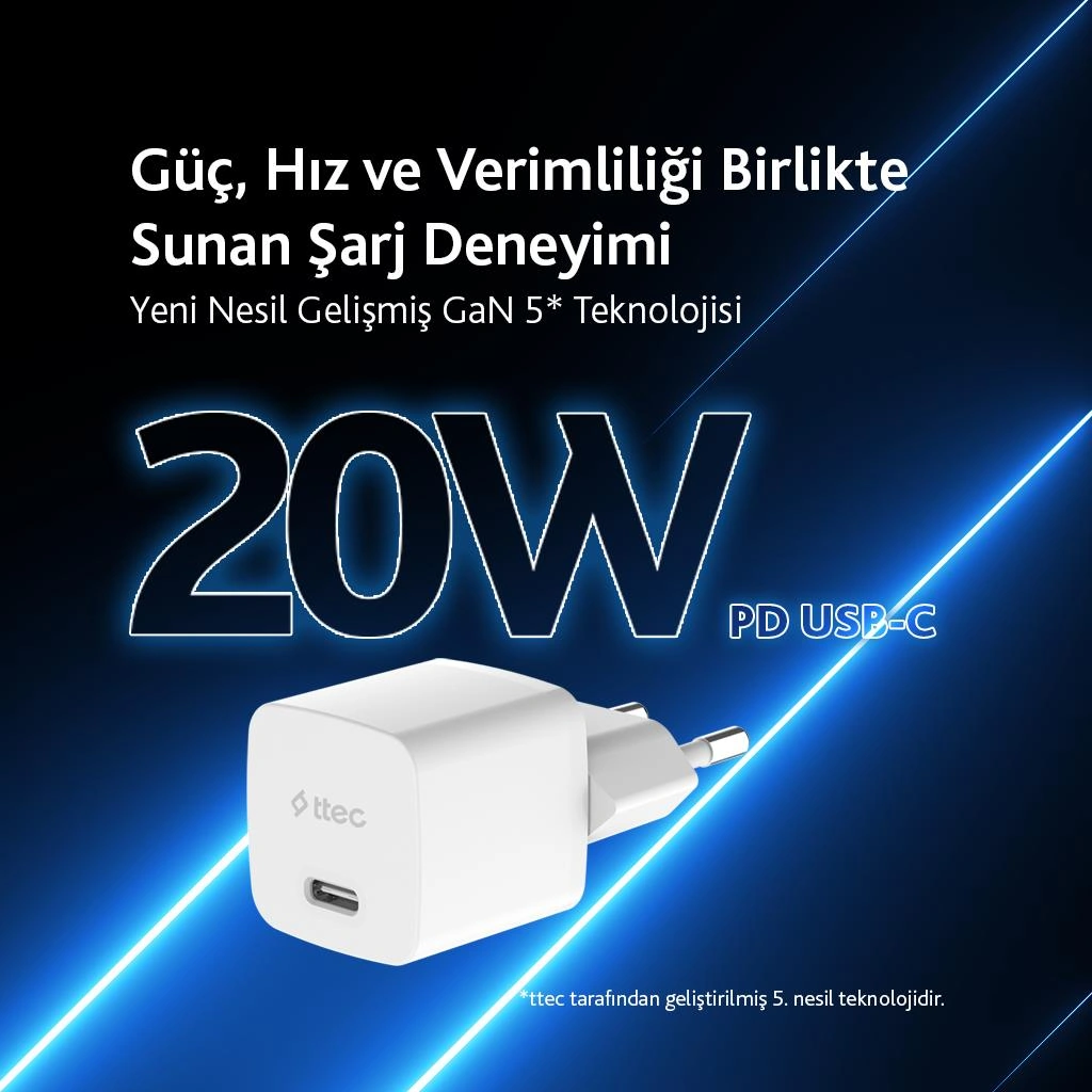 Ttec Smartcharger 20w Pd Seyahat Hızlı Şarj Aleti + Usb-c - Usb-c 3a Kablo Beyaz 2scp01cb Universal