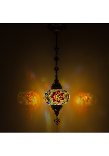 Otantik Mozaik Avize Tekli Sarkıt Renkli Tavan Lambası Renkli