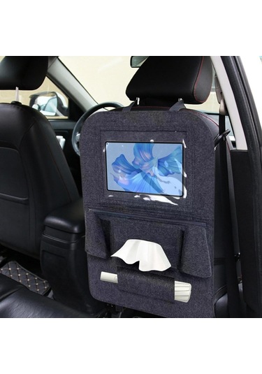 Glanz Araç Koltuk Arkası Organizer Koyu Gri Oto Tablet Telefon Tutucu Araba İçi Düzenleyici