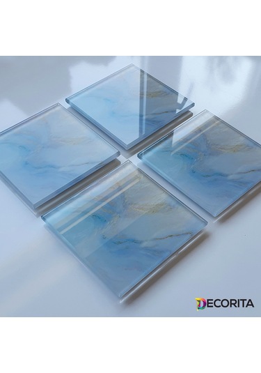 Decorita Cam Bardak Altlığı 4'lü Takım Supreme Mermer Çok Renkli