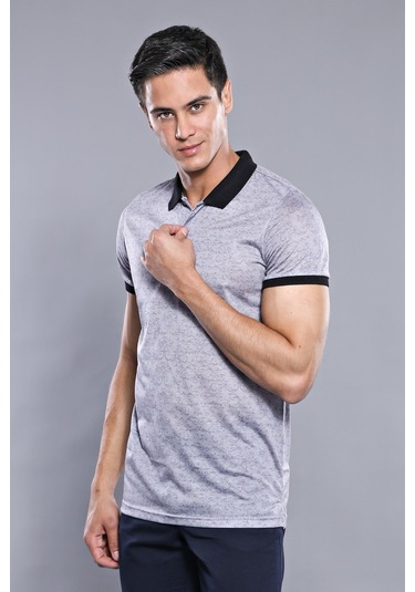 Çiçek Desenli Polo Yaka Gri T-shirt Wessi Gri