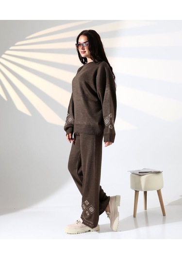 Marakeş Esintisi Alt-üst Triko Takım Kahverengi