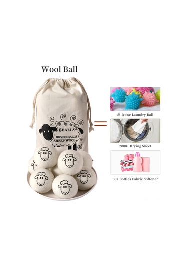 Lemestar Yün Kurutma Topları - 6 Adet, Kumaşı Yumuşatır, Statik Elektriği Azaltır, Kuruma Süresini Kısaltır, Koyun Desenli, Yün Malzeme Çok Renkli