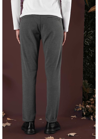 Slim Fit Yan Cepli Dokulu Esnek Casual Antrasit Pantolon P 1139 Antrasit