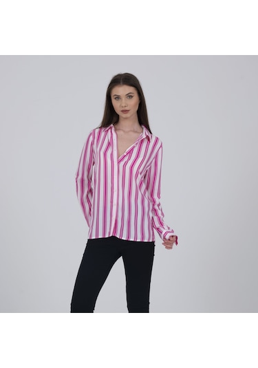 Collezione Pembe Çizgili Beyaz Gömlek Beyaz - Pembe